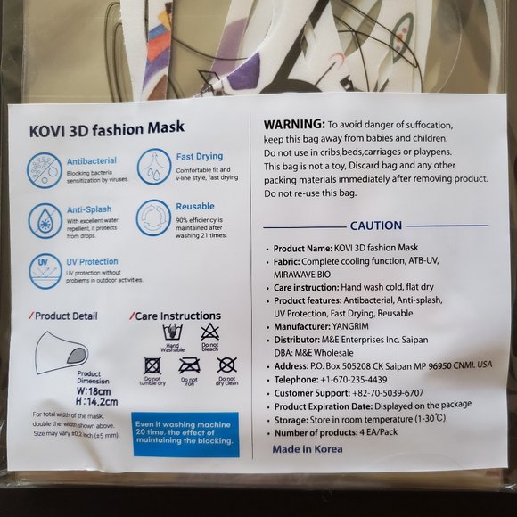 Washable Kovi Fashion Masks from Korea A set of 4 - Picture 4 of 4